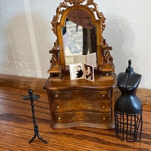 Miniature Wooden Vanity Set with Black Mannequin